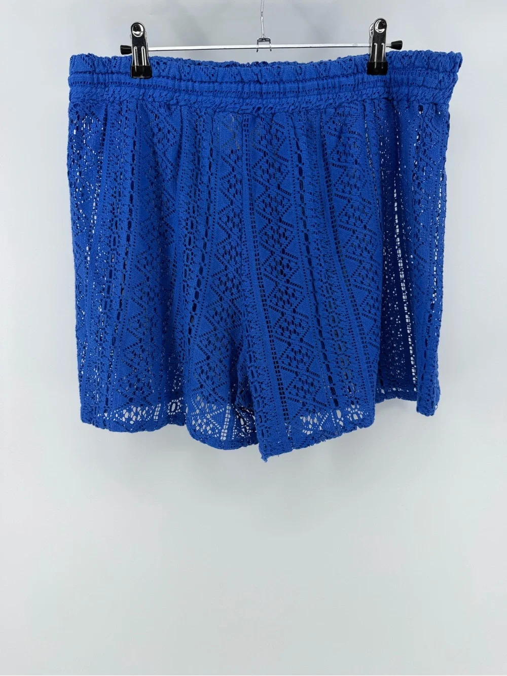 GOA by Japna Crocheted Swim Coverup Blue Shirt & Shorts Matching Set, Women's XL